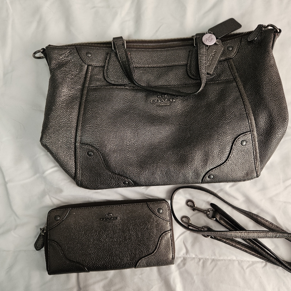 Coach Black Leather Tote and Wallet Set